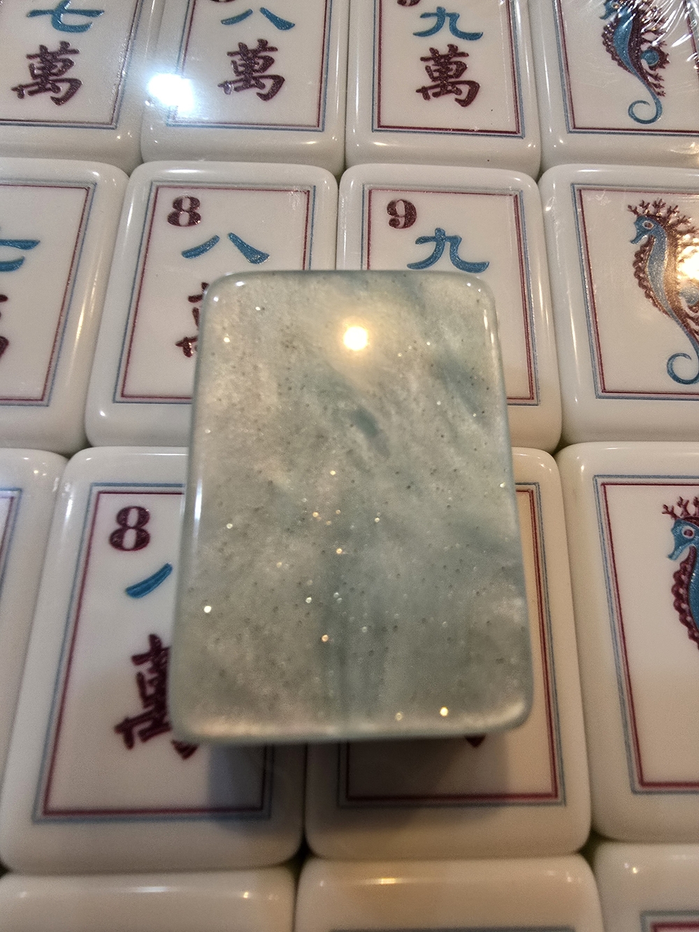 Aqua Blue Glitter Pearl Mahjong Beach Tiles - Picture 2 of 8